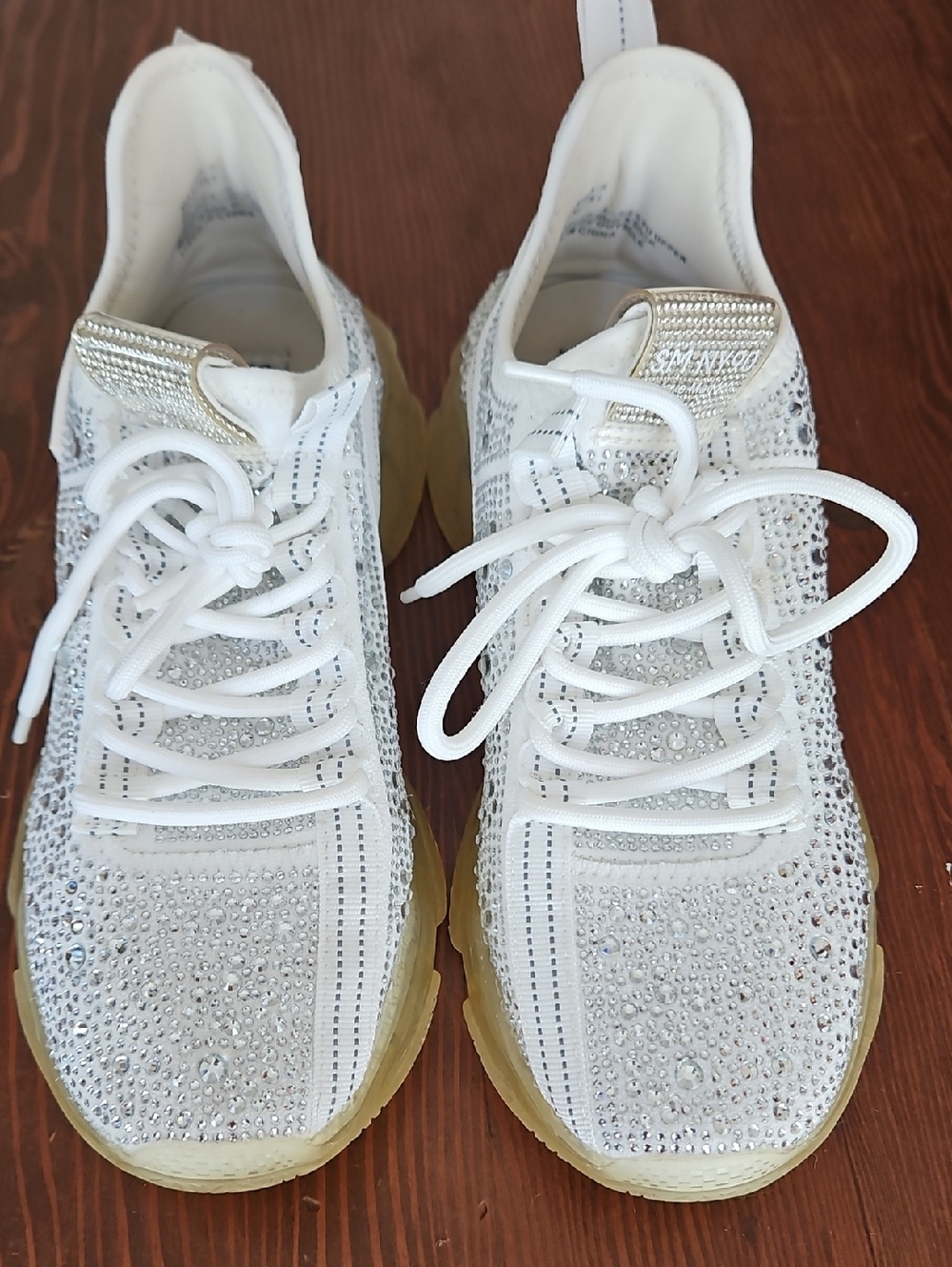 Steve Madden White Crystal-Embellished Sneakers